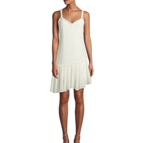 Castiel 100% Silk Ruffle Asymmetrical Ivory Dress - Picture 3 of 8
